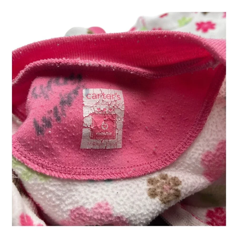 Carter's Footed Pajamas Girls 6 Months One Piece Floral Design Pink Accents